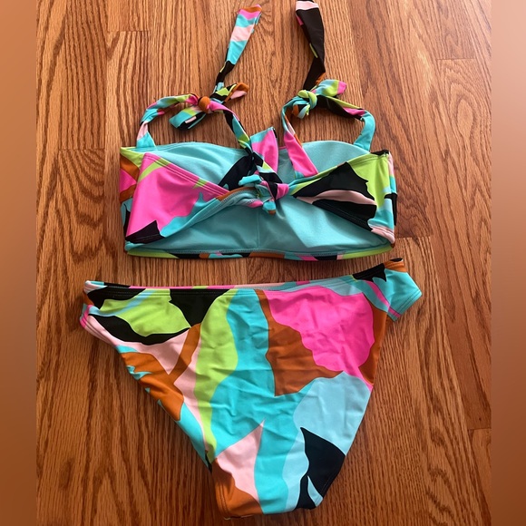 Macy’s Tie Strap Color Bikini Set Size Large - Picture 2 of 2